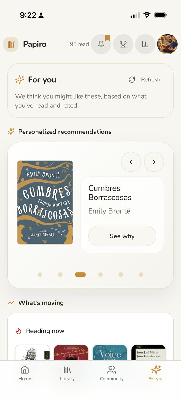 Personalized recommendations in Papiro
