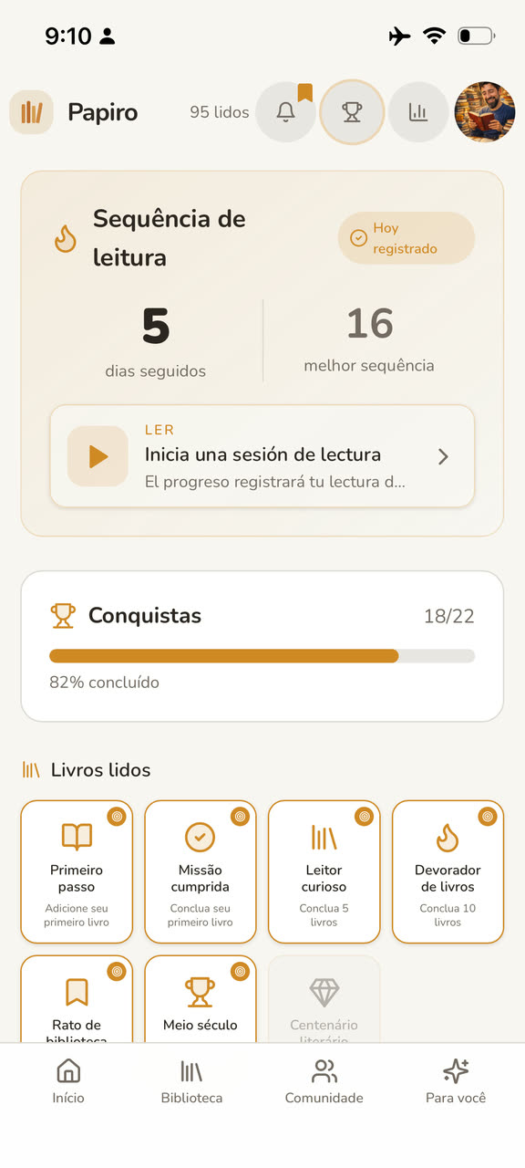 Sequência e conquistas de leitura no Papiro